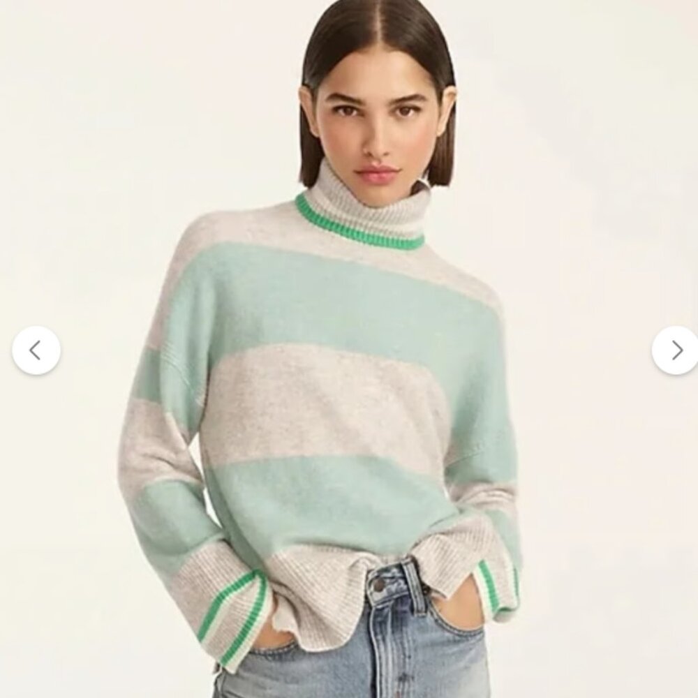 J. Crew Sweater Wool Alpaca Blend Turtleneck Sweater Gray Green Stripe Size XS